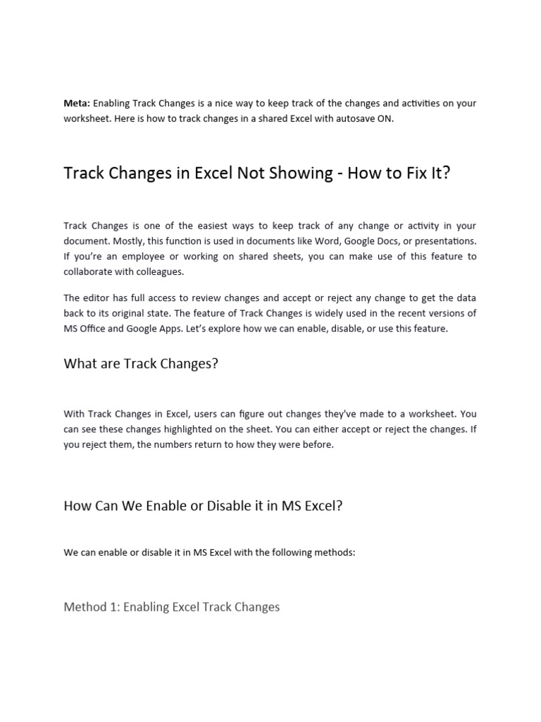 Edited guestpost track changes in excel not showing how to fix it