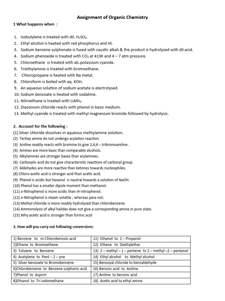 Organic Chemistry Assignment Guide | PDF | Amine | Molecules
