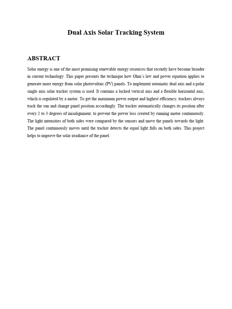 Dual Axis Solar Tracker System Design | PDF | Electric Motor ...
