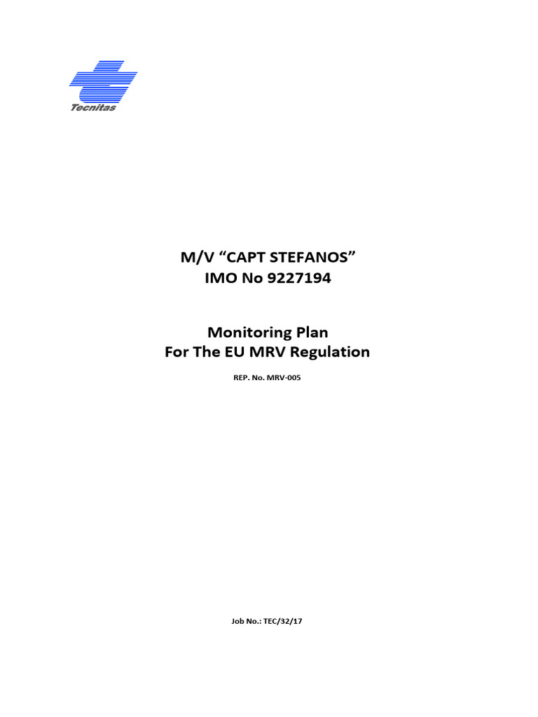 EU MRV Monitoring Plan for M/V Capt Stefanos | PDF | Fuel Oil | Volume