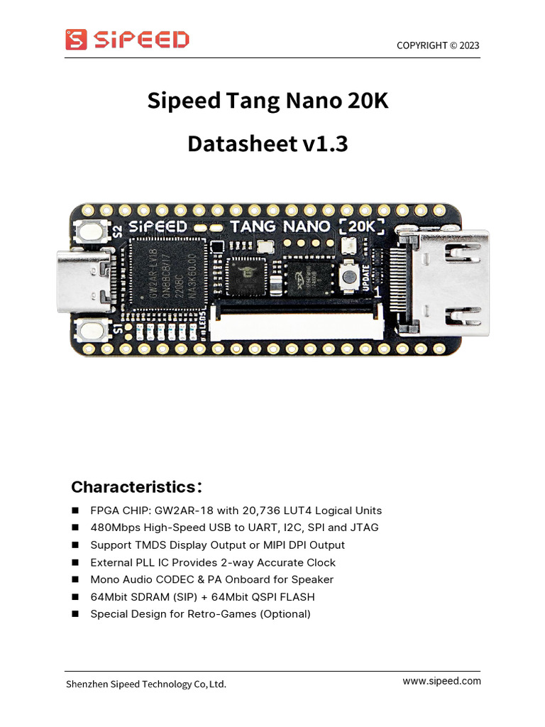 Sipeed Tang Nano 20K Datasheet V1.3-En - US | PDF | Flash