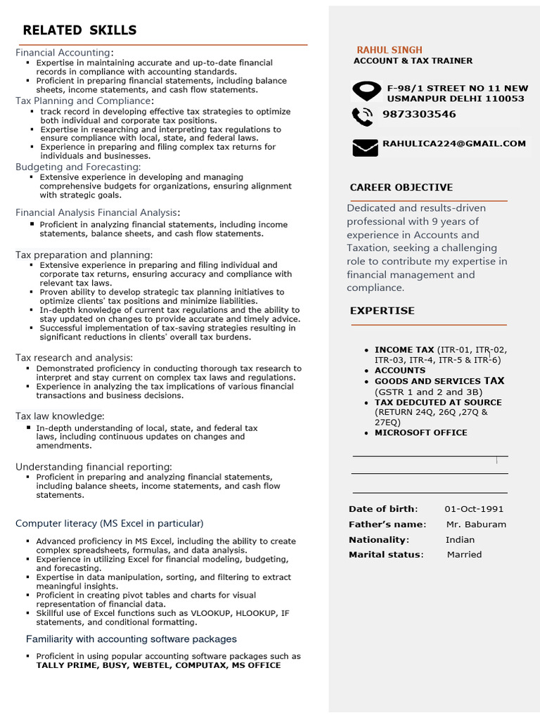 Rahul Singh Resume 2023 | PDF | Taxes | Regulatory Compliance