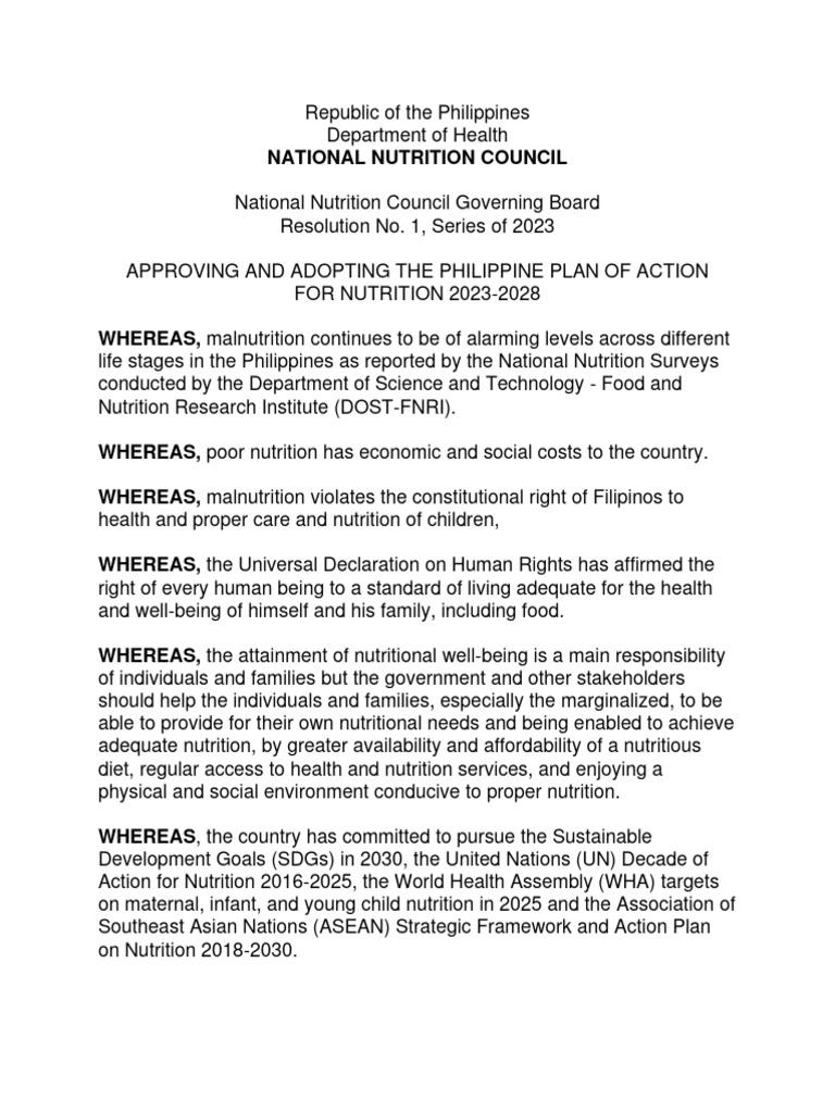 NNC GB Resolution No. 1 S. 2023 PPAN 2023 2028 | PDF | Malnutrition ...