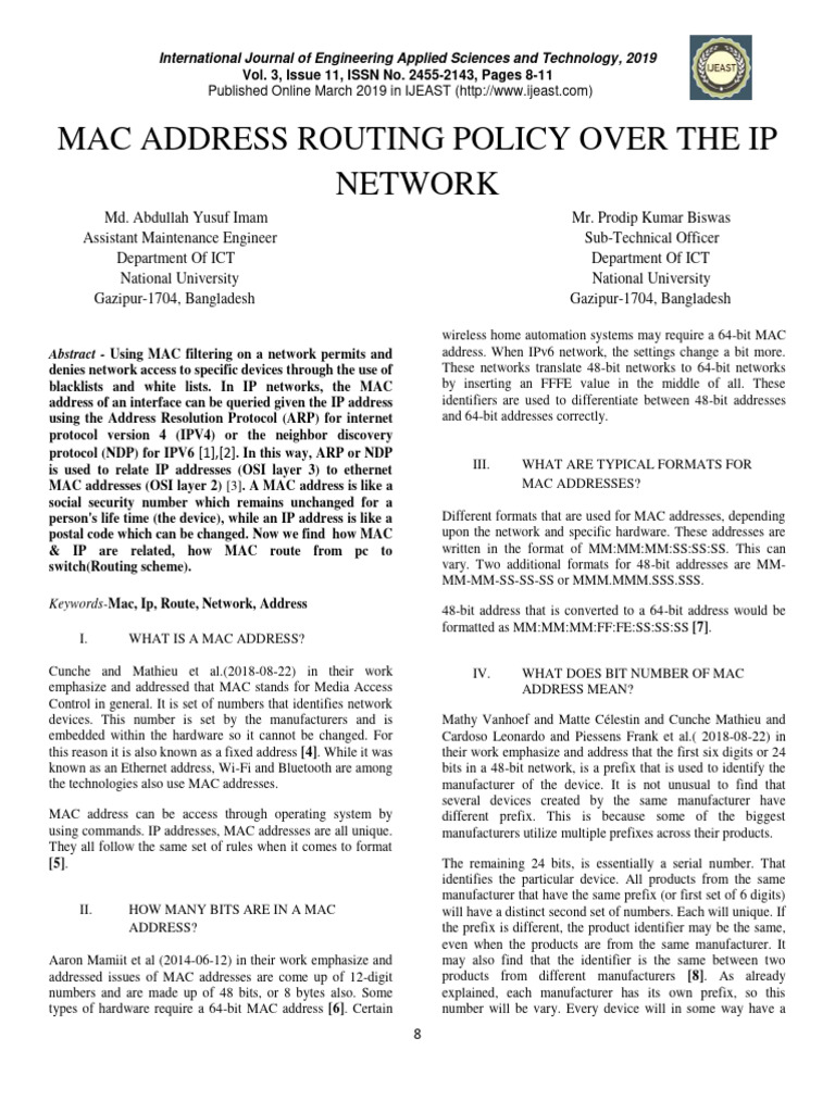 Mac Address Routing Policy Over The Ip N | PDF | Ip Address | Computer ...
