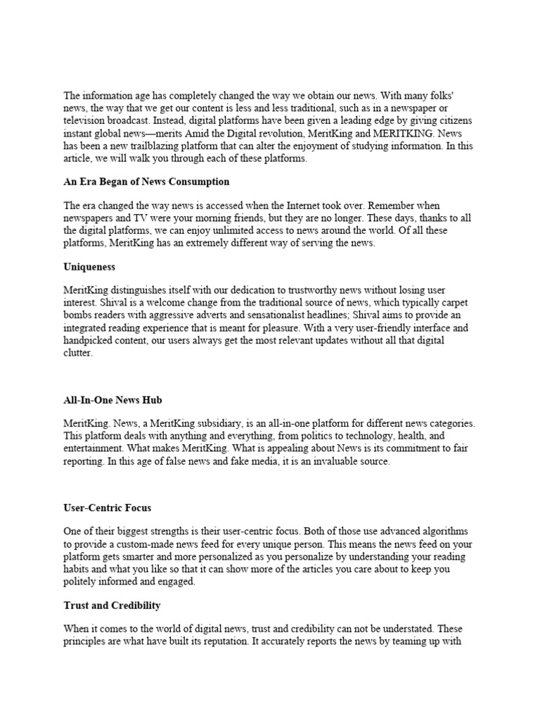 Future of Digital News: MeritKing Insights | PDF | News | Credibility