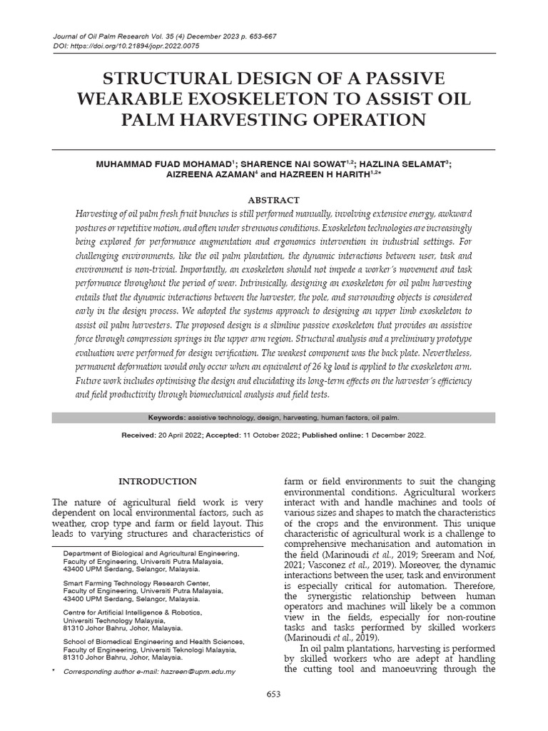 Exoskeleton Design for Oil Palm Harvesting | PDF | Anatomical Terms Of ...