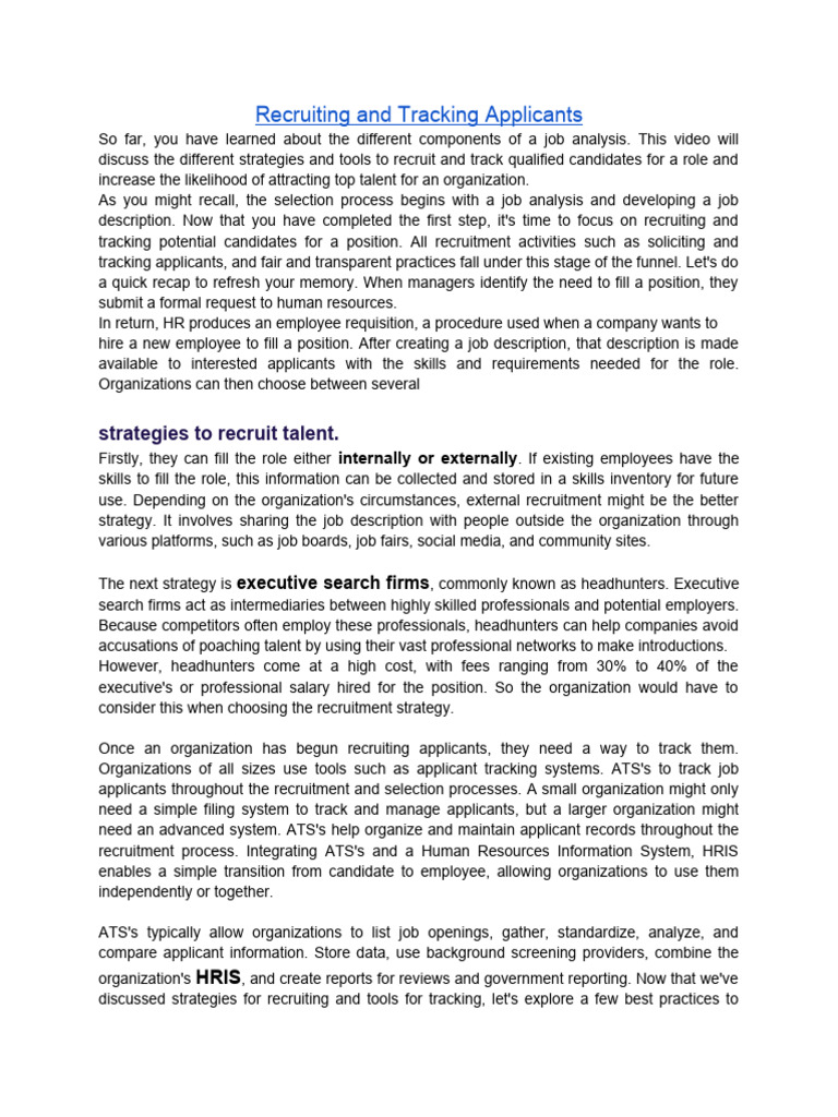 Recruiting and Tracking Job Applicants | PDF | Recruitment ...