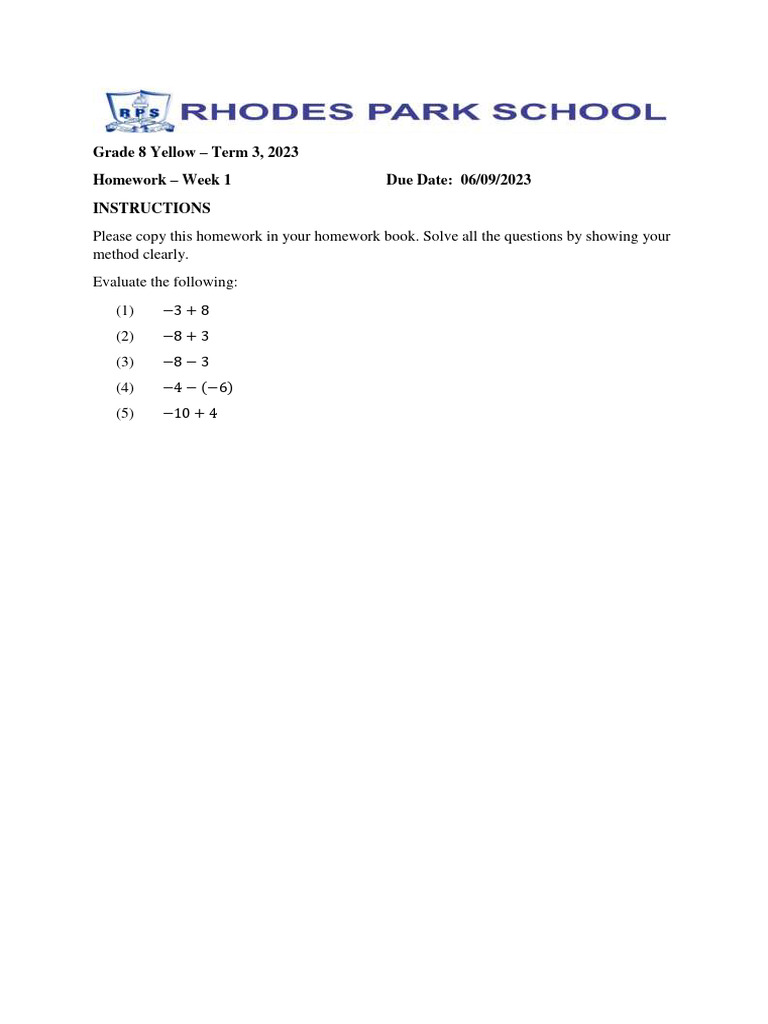 Grade 8 Math Homework Week 1 | PDF | Teaching Methods & Materials ...