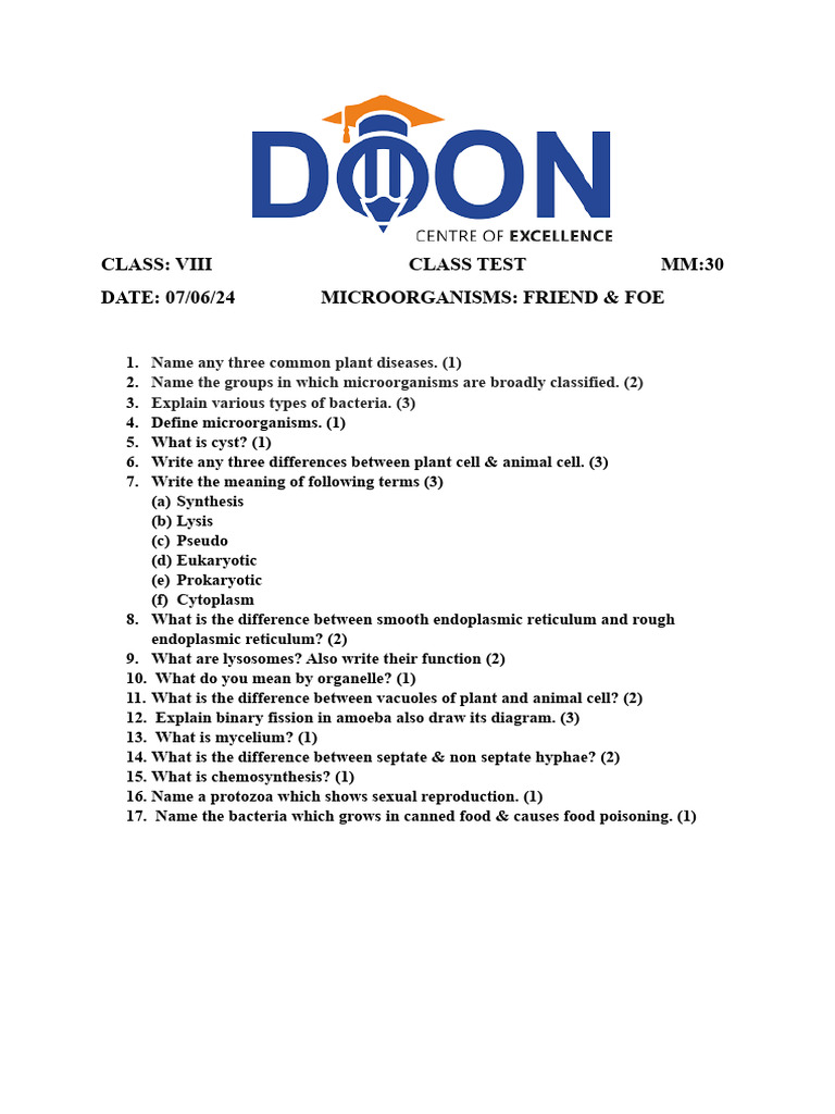 Microorganism Test Till Protozoa | PDF | Science & Mathematics