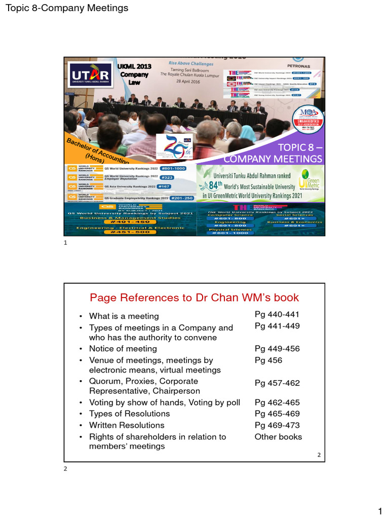 Topic 8 - Company Meetings | PDF | Proxy Voting | Quorum