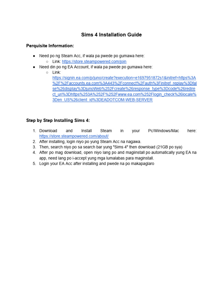 Sims 4 Installation Steps Guide | PDF