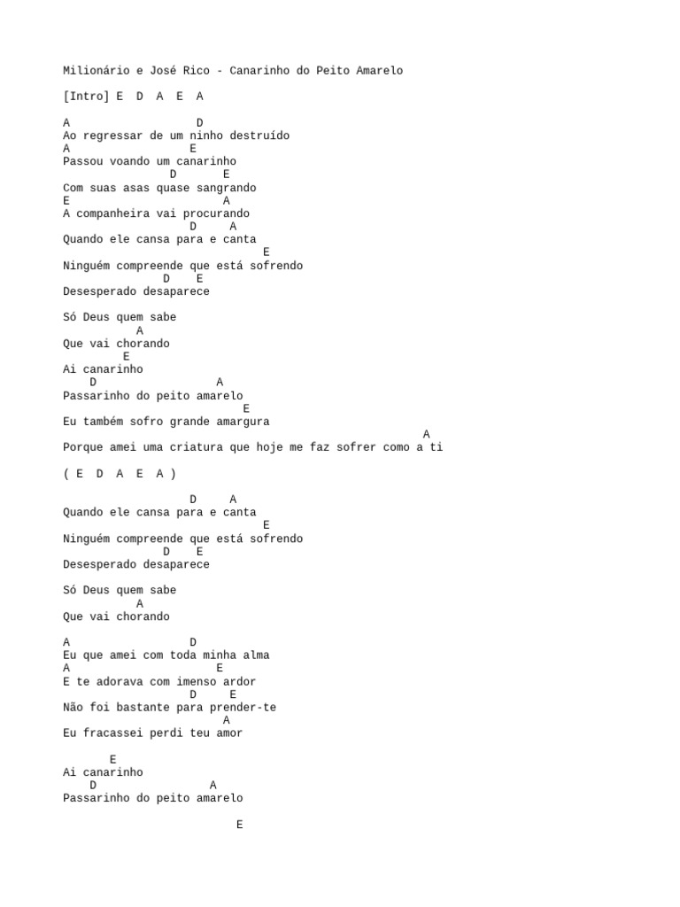 Canarinho do Peito Amarelo - Letra e Acordes | PDF
