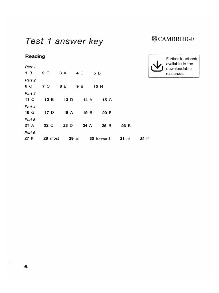 (KEY) Test 1 - Reading-Writing-Listening of B1 Preliminary | PDF