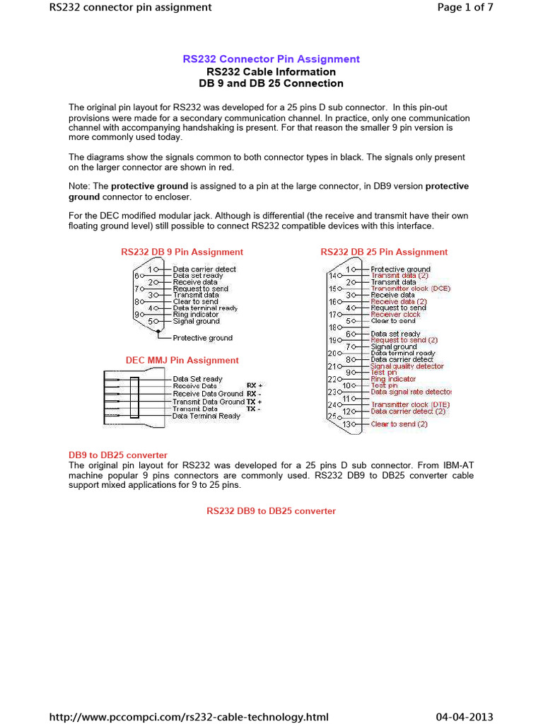 RS232 Connector Pin Assignments Guide | PDF | Telecommunications ...