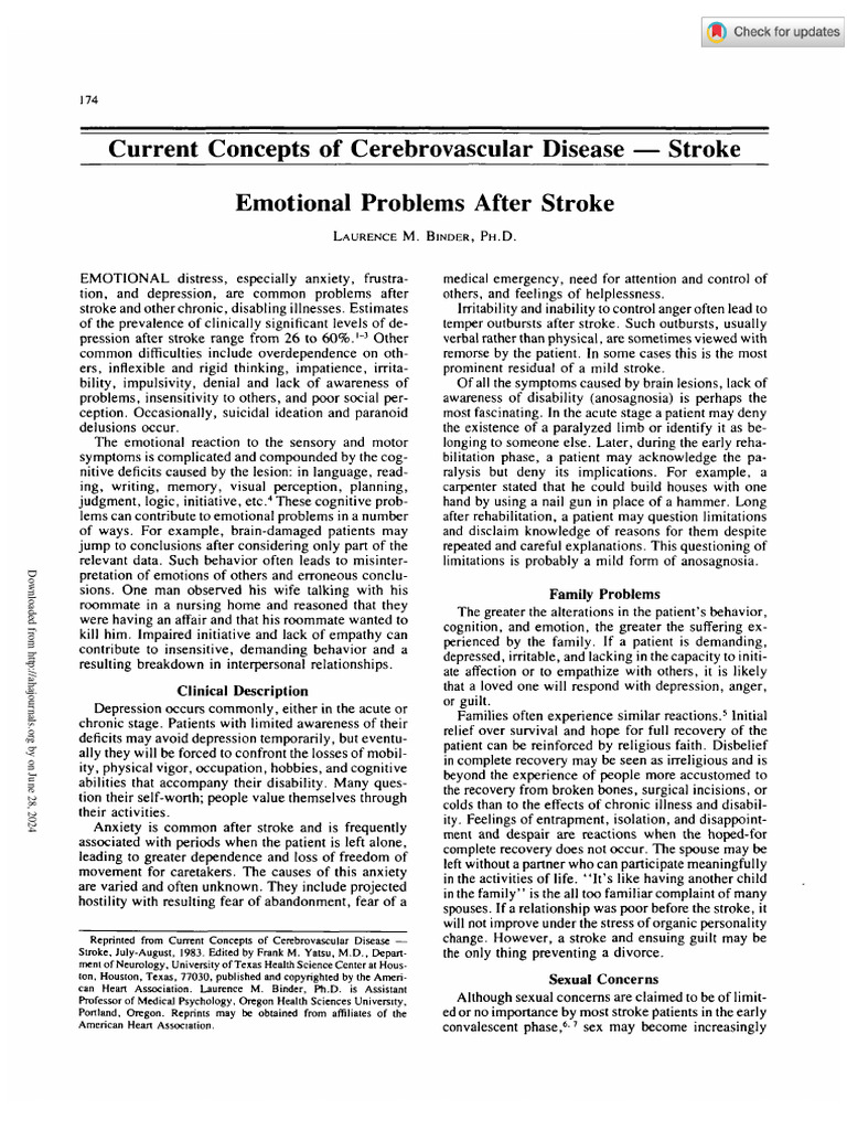 Binder 1984 emotional problems after stroke pdf empathy major