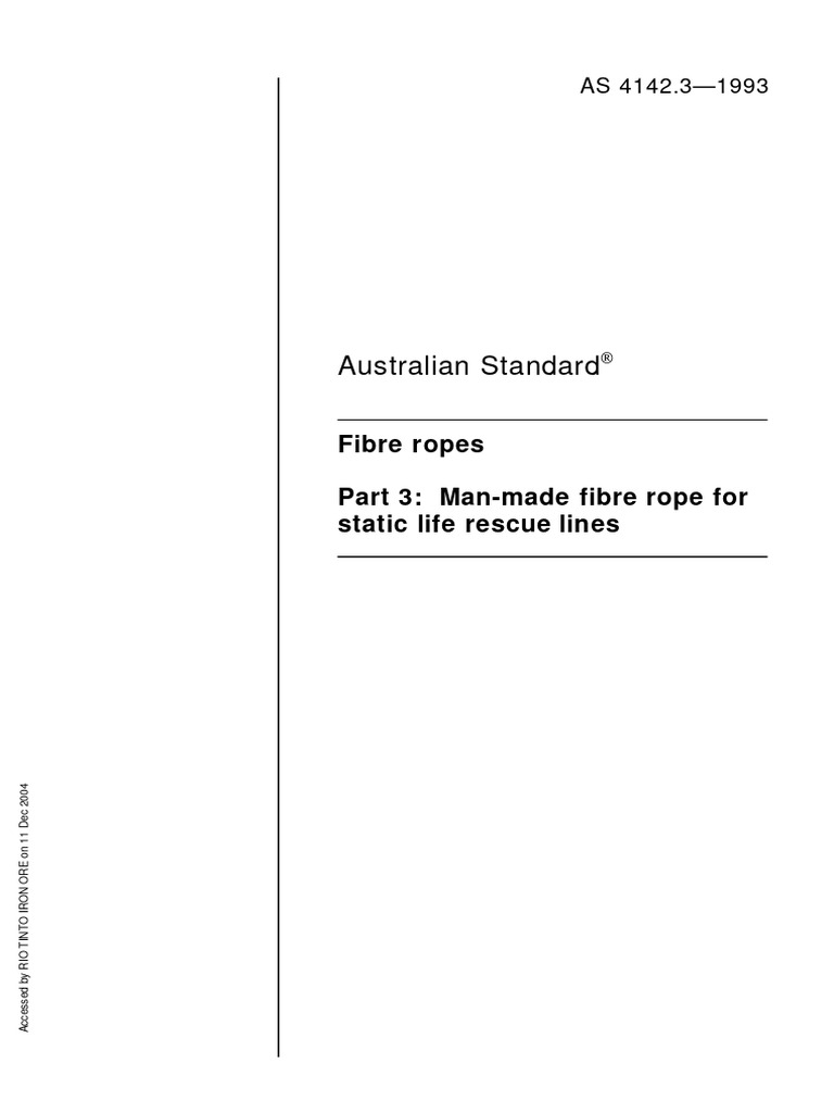 AS 4142.3 (1993) Fibre Ropes-Man-made Fibre Ropes For Static Life ...