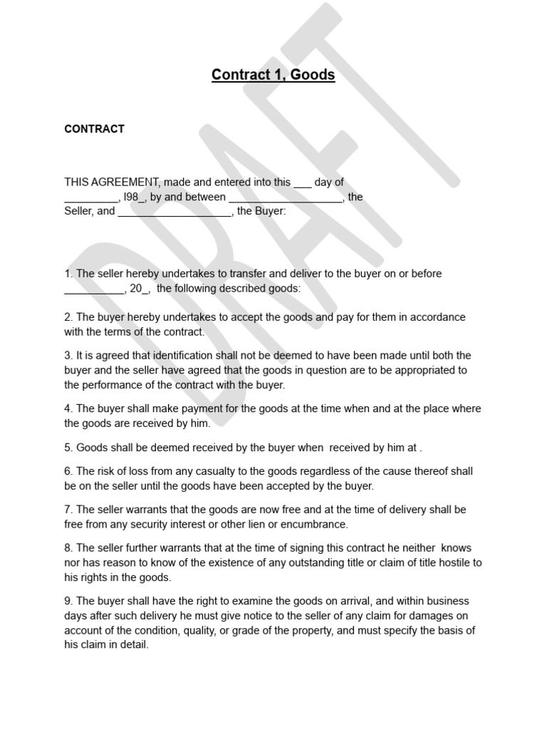 Goods Sale Contract Agreement | PDF
