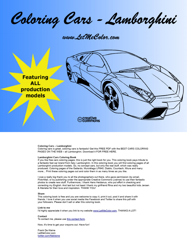 Free Lamborghini Coloring Pages | PDF | Motor Vehicle | Sports Cars