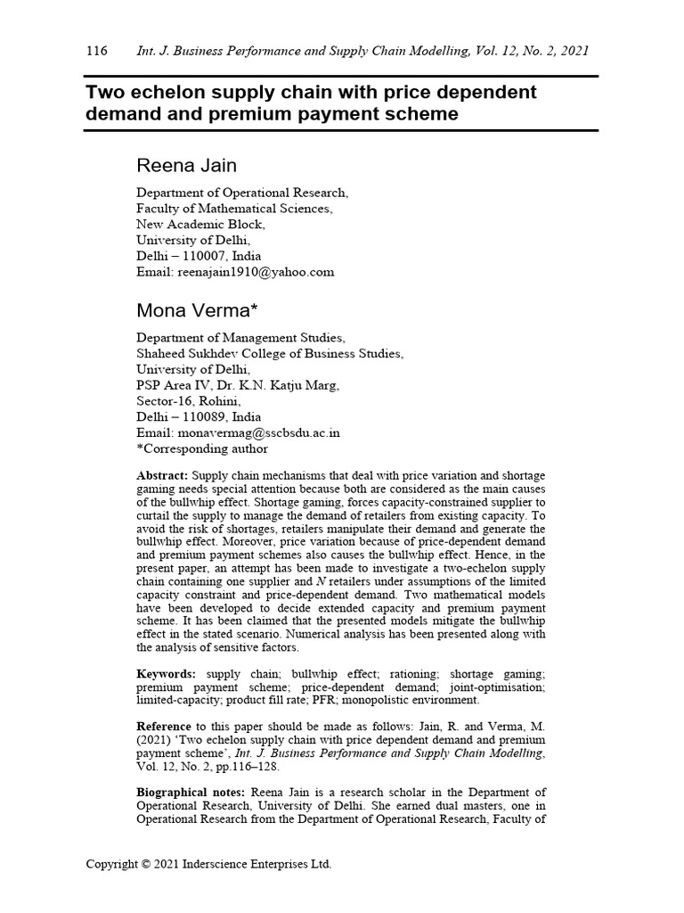 two-echelon-supply-chain-with-price-dependent-demand-and-premium
