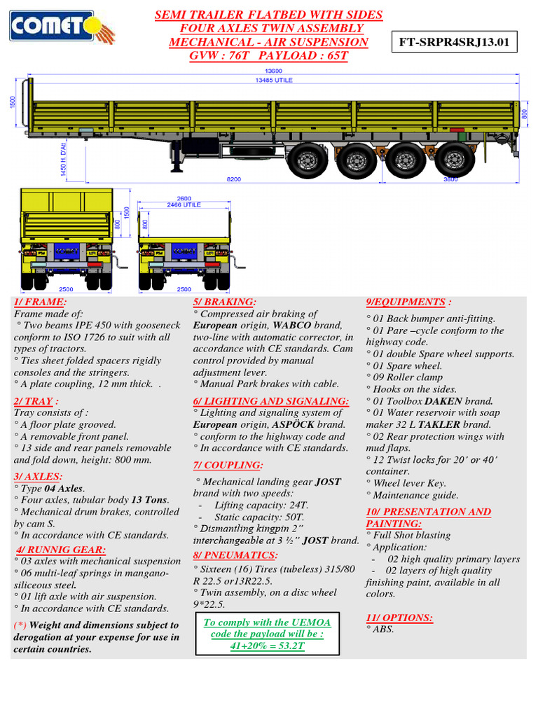 Div4624 Comet FT Srps4 01 4 Axle Flatbed Trailer Spec | PDF | Axle ...