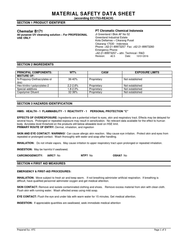 Chemstar B171 Safety Data Sheet | PDF | Firefighting | Water