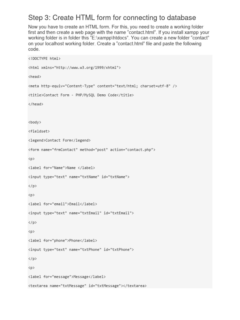 How to connect html form and mysql database using xampp server