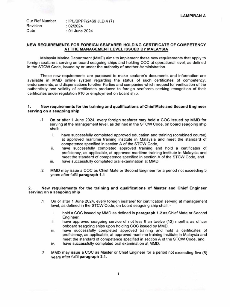 New Marina COP Requirements 2024 | PDF | Sailor