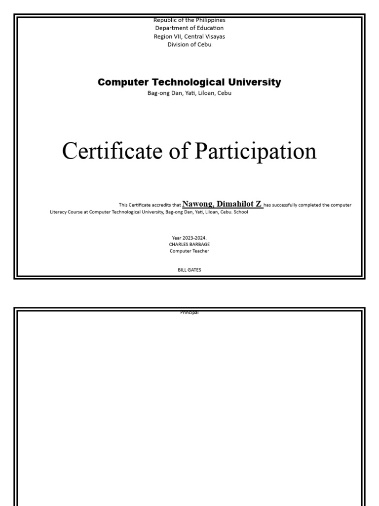 Computer Literacy Course Certificates | PDF | Behavior Modification ...