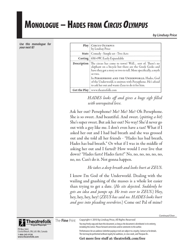 Hades Monologue from Circus Olympus | PDF | Hades | Persephone
