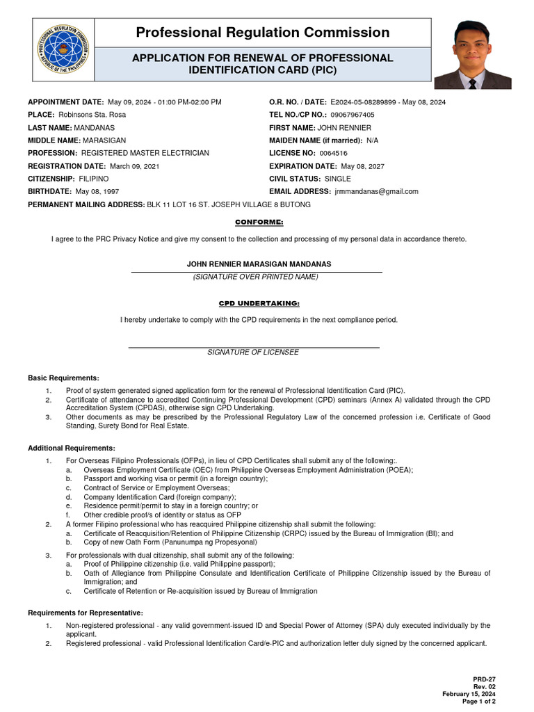 PRC PIC Renewal Application Guide | PDF | Identity Document ...
