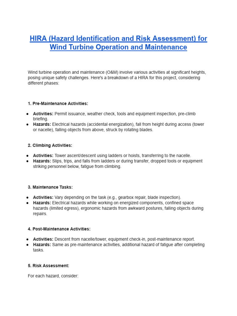 Wind Turbine O&M Risk Assessment Guide | PDF | Hazards | Labor Relations