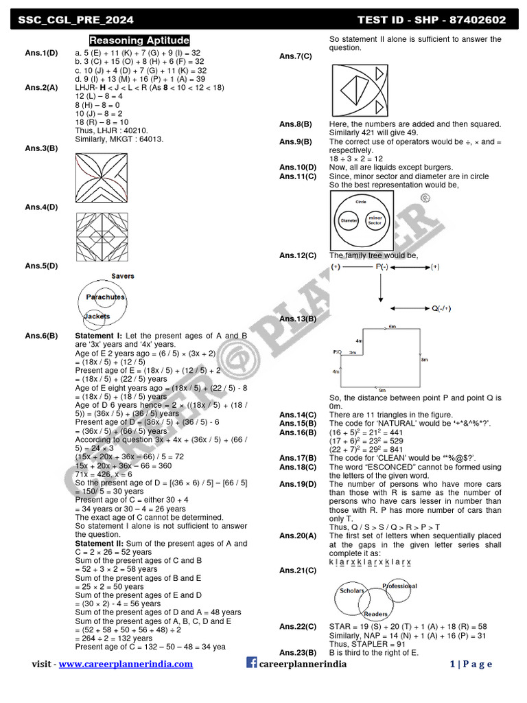 SSC CGL Pre 2024 Reasoning & General Studies | PDF | Verb | Silicon Dioxide