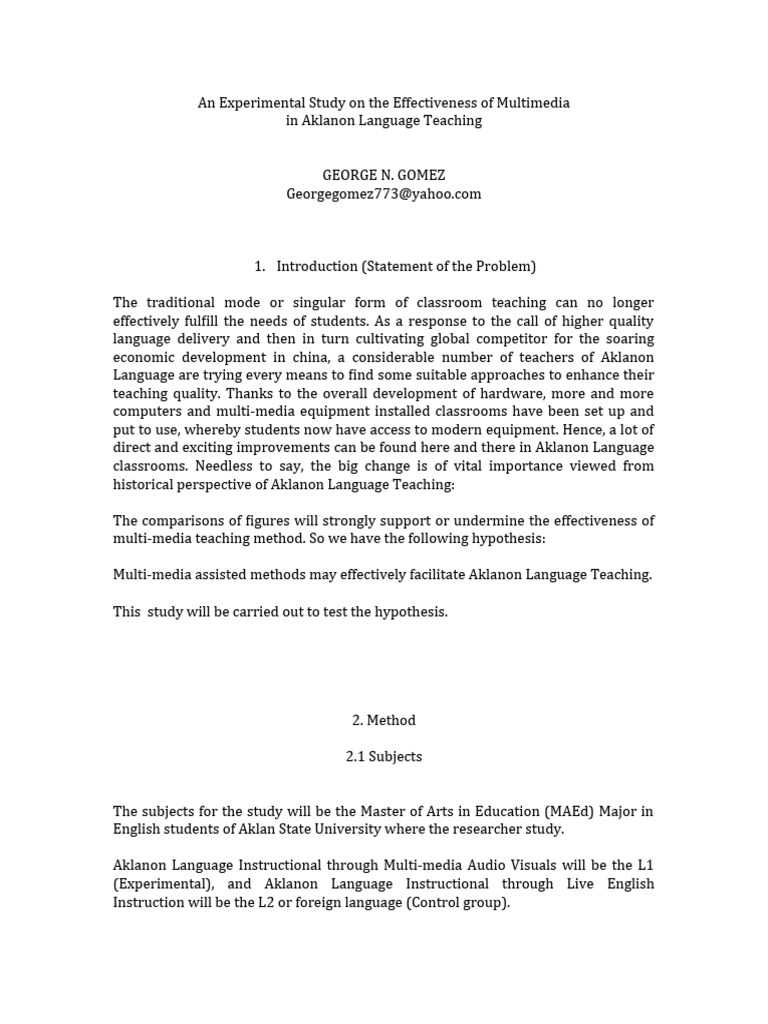 Multimedia in Aklanon Language Teaching | PDF | Multimedia | Statistics