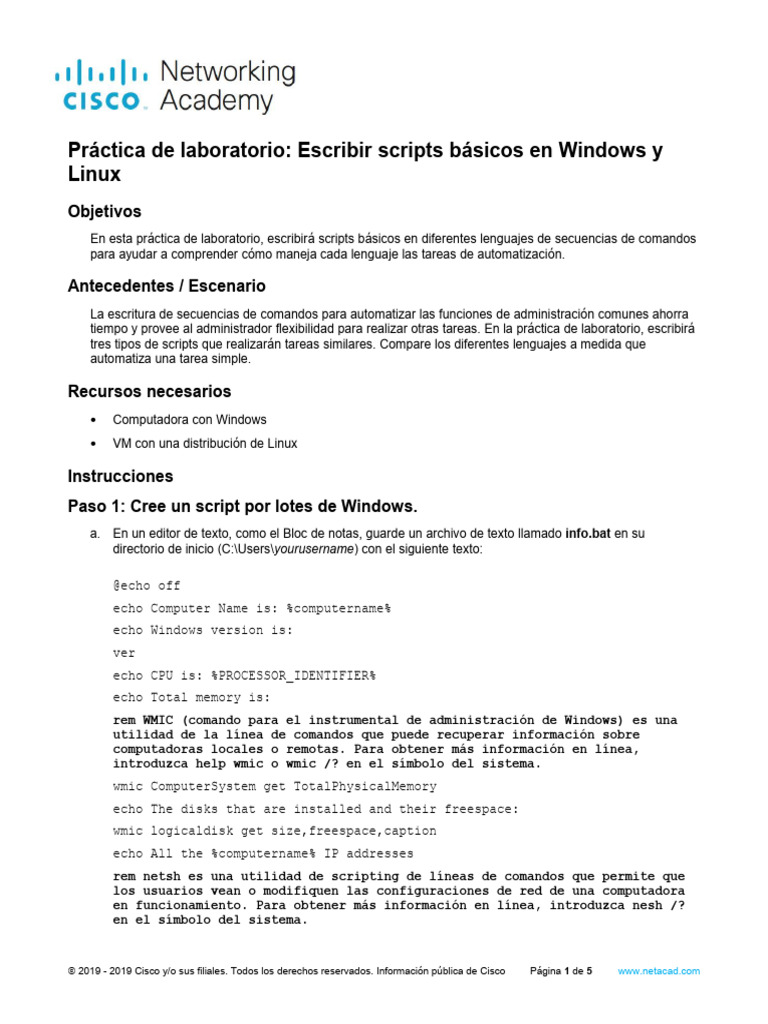 13.4.2.7 Lab - Write Basic Scripts in Windows and Linux Jesus | PDF ...