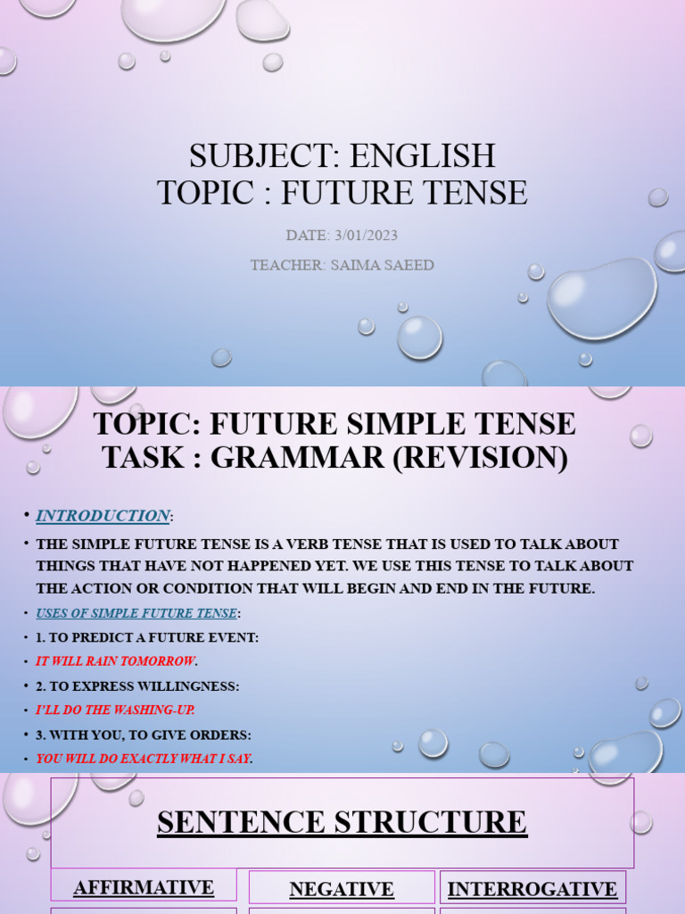 Future Tense Grammar Revision Guide | PDF | Grammatical Tense | Verb
