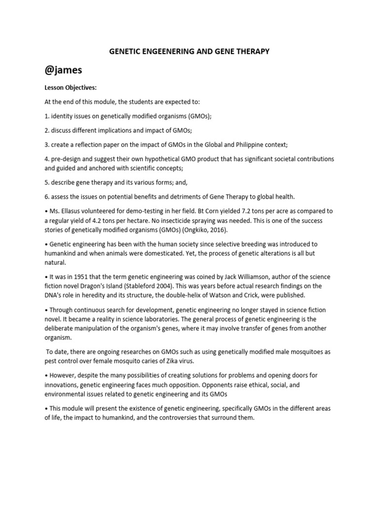 Understanding GMOs and Gene Therapy | PDF | Genetically Modified ...