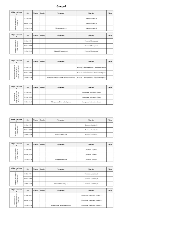Group A Time Table Summer 2024 | PDF | Accounting