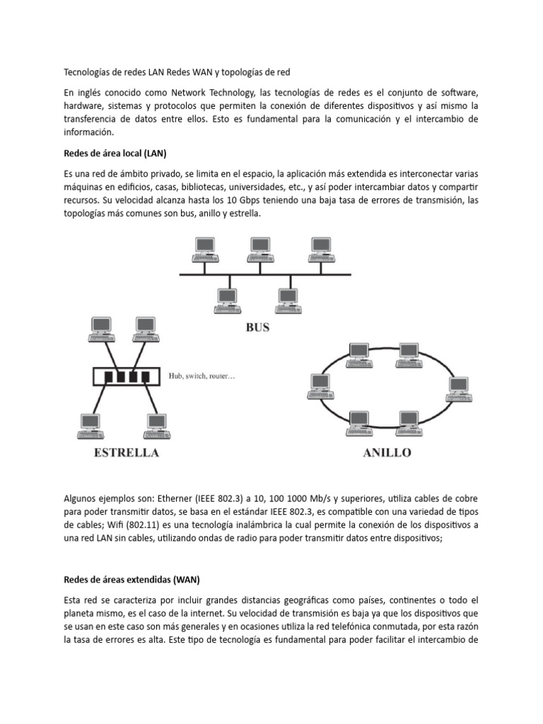 Tecnologías de Redes LAN Redes WAN y Topologías de Red | PDF | Red de ...