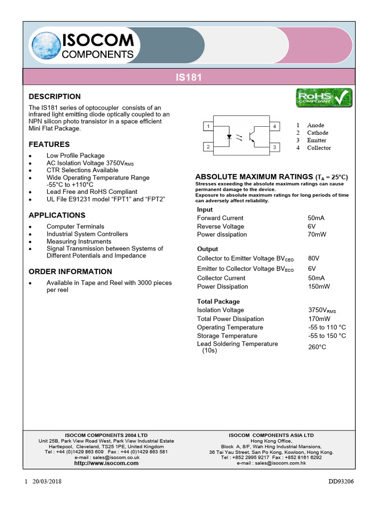 Optocoupler for Industrial Use | PDF | Bipolar Junction Transistor ...