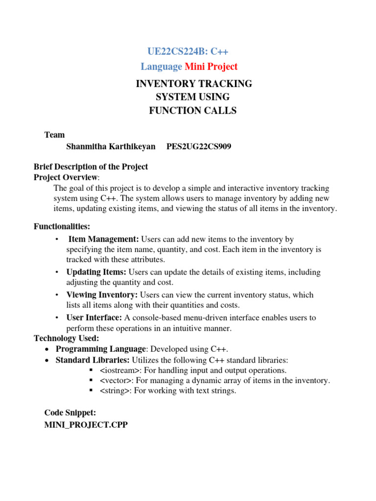 C++ Inventory Tracking System | PDF