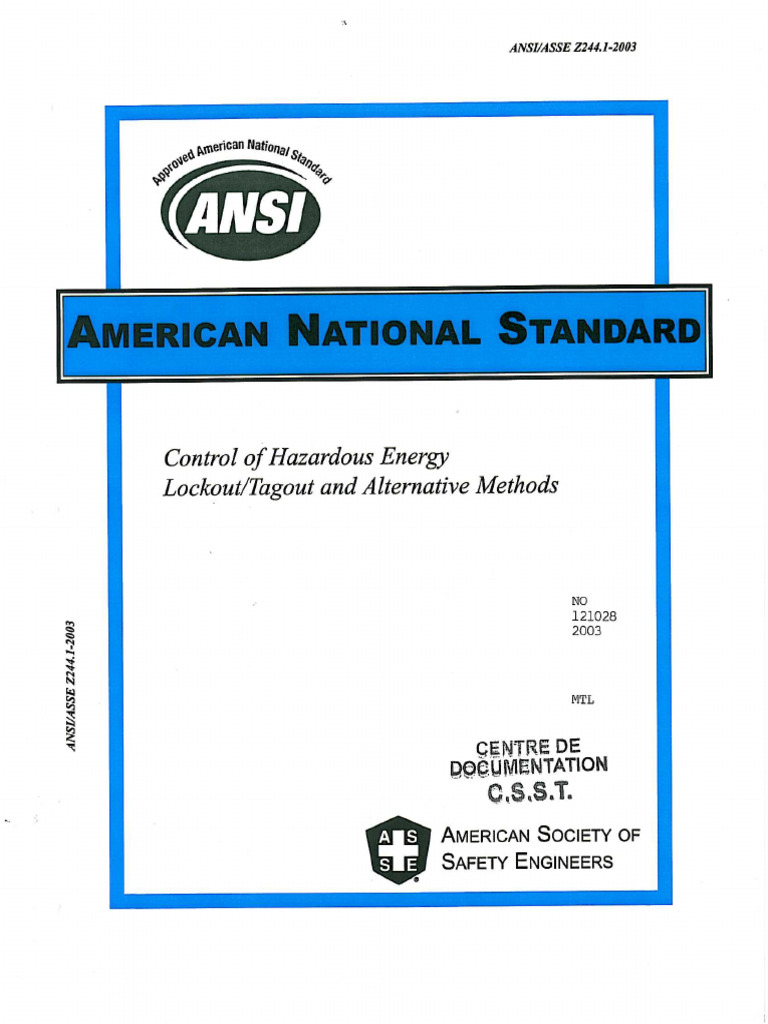 ANSI Z244.1-2003.Control of Hazardous Energy - Lockout-Tagout | PDF