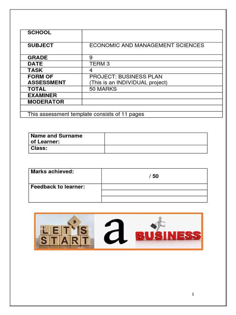 Grade 9 Business Plan Project Template | PDF