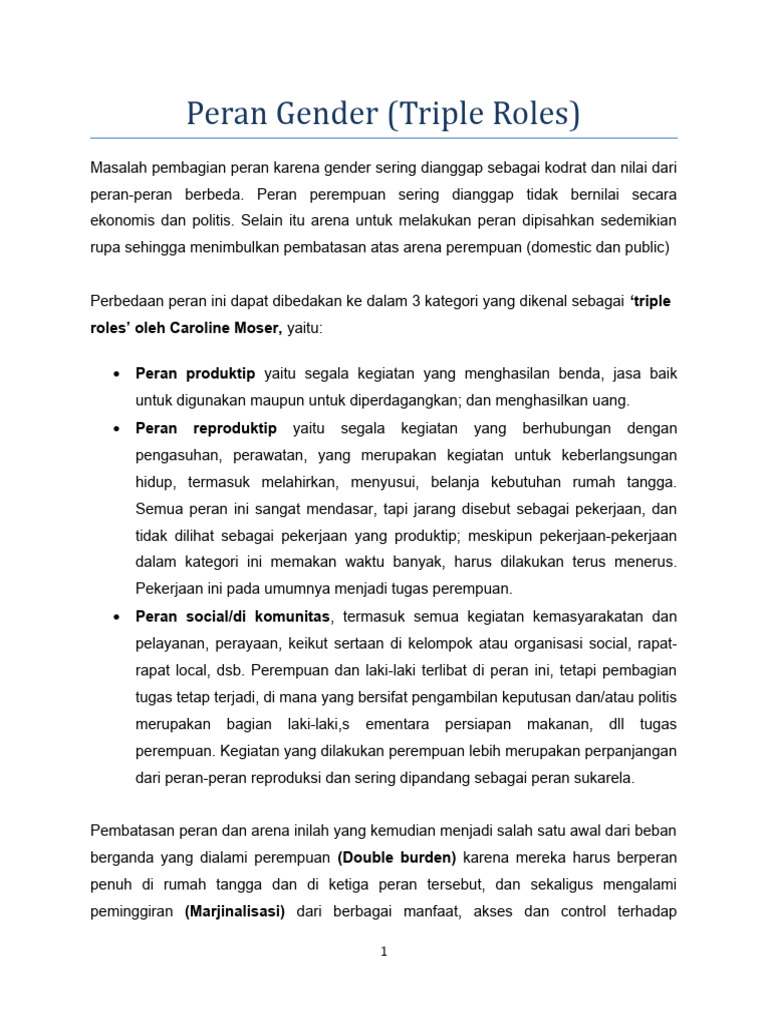 Peran Gender dalam Triple Roles | PDF | Ilmu Sosial | Kesehatan Holistik