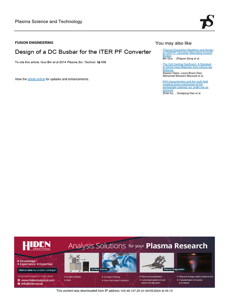 Water-Cooled DC Busbar Design for ITER | PDF | Heat Transfer | Convection