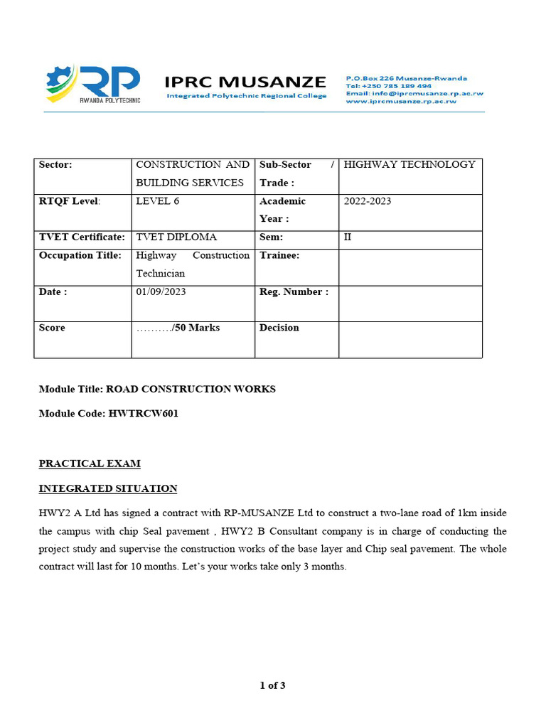 Road Construction Practical Exam Guide | PDF | Road