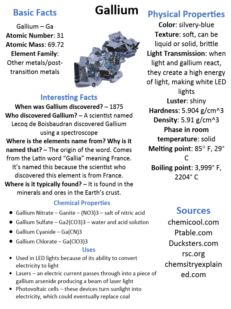 Gallium: Properties, Uses, and Facts | PDF | Atoms | Chemistry