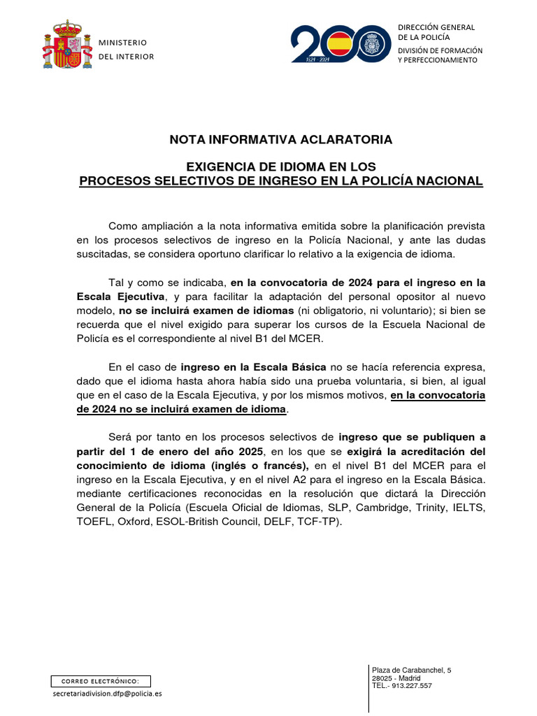Exigencia de Idioma en Policía Nacional | PDF