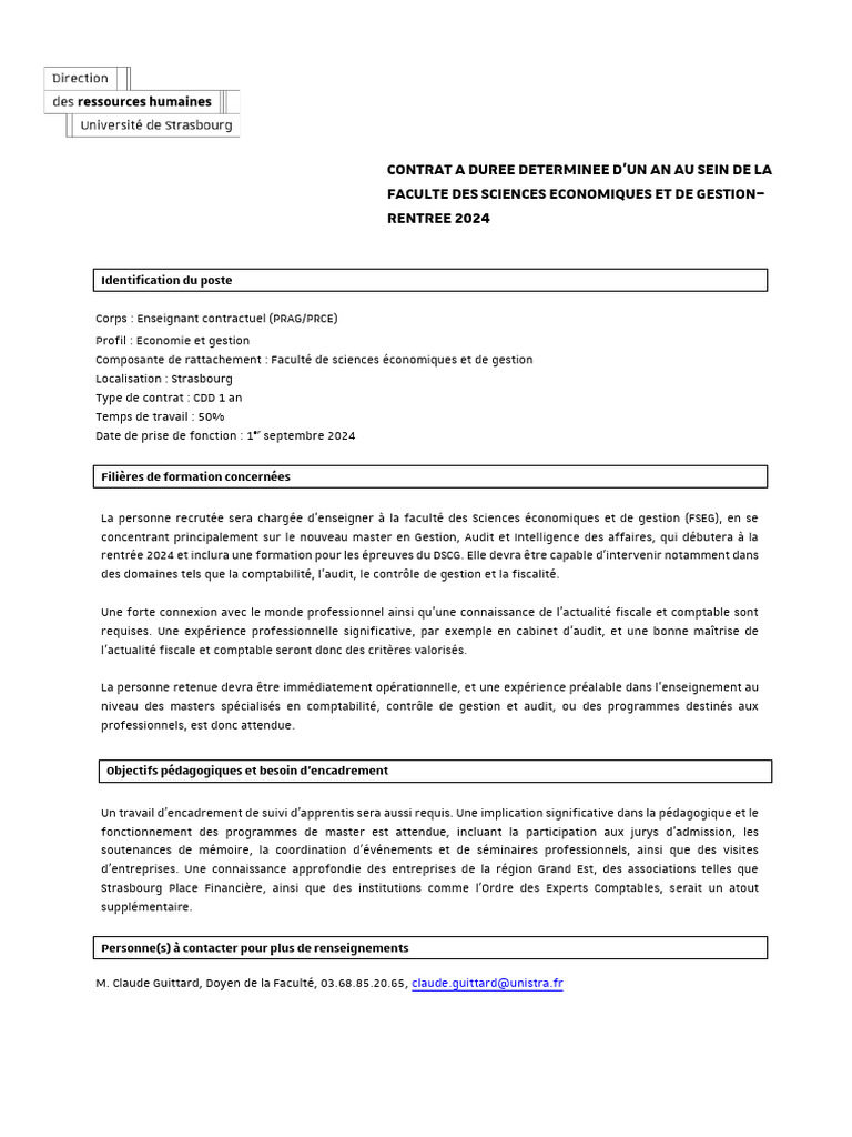 CDD Enseignant en Économie à Strasbourg | PDF | Audit