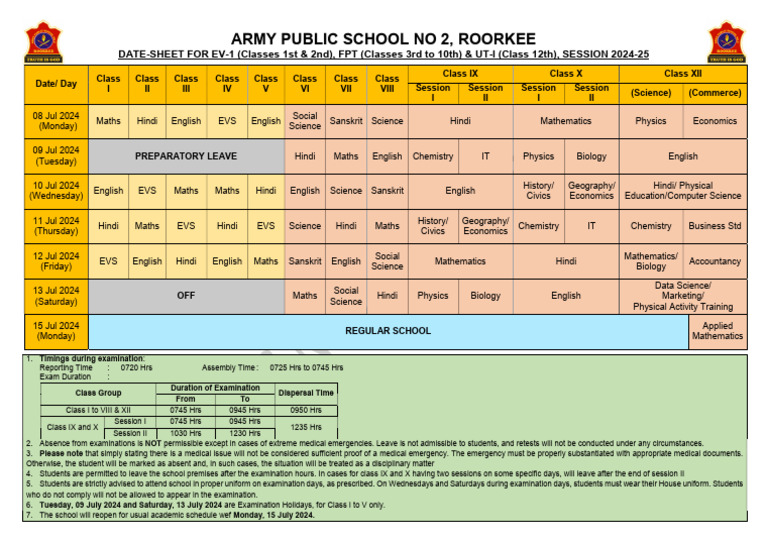 APS Roorkee Exam Date-Sheet 2024-25 | PDF | Science | Mathematics