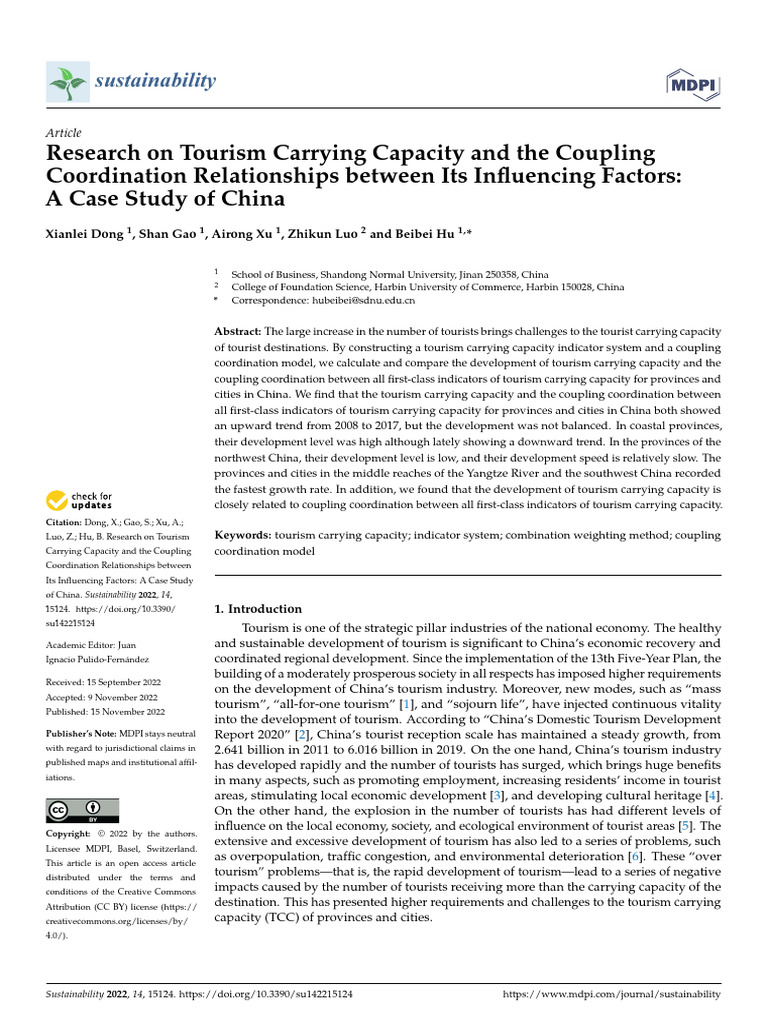 Research On Tourism Carrying Capacity and The Coupling Coordination ...